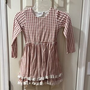 Little Magnolia Red and White Checkered Dress with Lace Trim